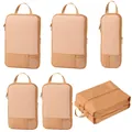 6-piece tan compressible Oxford cloth packing cube set for travel organization - 6-Piece Set / Caramel Brown