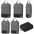 Durable 6-piece black compression packing cube set for travel luggage organization - 6-Piece Set / Rum Black