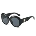 Oversized black round sunglasses with elegant crystal temple detail and UV protection - Black Frame Black Grey Lens