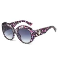 Stylish oversized round sunglasses featuring a purple mosaic pattern and grey gradient lenses - Purple Tortoise Frame Gradient Grey