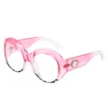 Fashionable oversized round sunglasses with pink transparent frame and rhinestone detail - Pink Tortoise Frame Clear Lenses