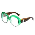 Oversized round sunglasses with green transparent frames and leopard print temples - Green Leopard Frame Clear Lens