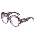 Oversized round glasses featuring a purple geometric pattern and crystal temple detail - Purple Tortoise Frame Clear Lenses