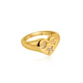 Elegant 18K gold heart-shaped ring featuring inlaid zircon crescent moon and stars details - Size 6 / Star and Moon Heart Style / Gold