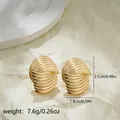 Elegant vintage style textured 18k gold plated oval earrings with dimensions - Fan Shape Stud Earrings / Gold