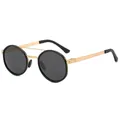 Lunettes de soleil rondes polarisées pour hommes avec monture en métal doré à double pont - Style de Monture Ronde (98332) / Monture Noir Or Verre Noir Gris
