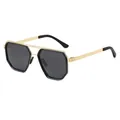 Gafas de sol polarizadas para hombre con gran montura octogonal de metal dorado - Montura Negro Oro Lentes Negro Gris