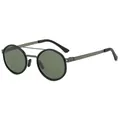 Klassieke gepolariseerde ronde zonnebril voor heren met donkere glazen en metalen poten - Rond Frame Stijl (98332) / Gunmetal Zwart Frame Groene Lens
