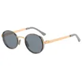Stijlvolle ronde zonnebril met gouden metalen montuur en grijze UV-bescherming - C7 Grijs Goud Frame Lichtgrijze Lens