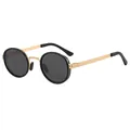 Vintage ronde zonnebril met donkere glazen en goudkleurig metalen montuur voor styling - C4 Zwart Goud Frame Zwart Grijze Lens