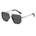 Gafas de sol polarizadas de gran tamaño para hombre con montura metálica geométrica plateada. - Montura Negro Plata Lentes Negro Gris