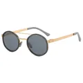 Klassieke ronde gepolariseerde zonnebril met gouden metalen frame voor heren buiten - Rond Frame Stijl (98332) / Grijs-goud frame met lichtgrijze glazen