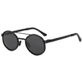Lunettes de soleil polarisées noires à monture ronde pour homme, style rétro élégant - Style de Monture Ronde (98332) / Monture Noire Verres Noir Gris