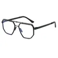 Eleganti occhiali in metallo nero con montatura grande, lenti esagonali e doppio ponte - Montatura Nera Lente Trasparente