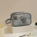 Κομψό μινιμαλιστικό γκρι διχτυωτό τσαντάκι καλλυντικών με φερμουάρ για ταξίδια και οργάνωση - M / Γκρι