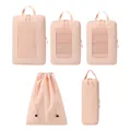 5-piece pink compression travel packing cube set with breathable mesh and drawstring bag - Pink