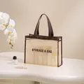 Large capacity breathable mesh nylon cosmetic tote bag for women's travel toiletry storage - Beige Small / 34x26x11cm