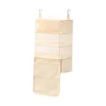 Foldable beige multi-layer hanging closet organizer with portable travel metal hooks - Triple Layer / Milk Apricot