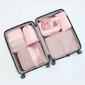 Pink and white striped cationic oxford cloth travel packing organizer set inside suitcase - Pink Striped (8-Piece Set) / 8-Piece Set / Pink White