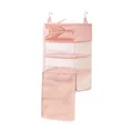Pink foldable hanging travel organizer with mesh layers and metal hooks for clothes storage - Triple Layer / Rose Pink