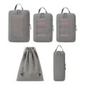 5-piece grey travel packing cube set featuring compression mesh bags and drawstring bag - Dark Gray