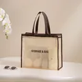 Large capacity cream mesh nylon tote bag with brown handles for travel storage - Beige Large