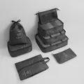 7-piece travel packing cubes set in dark grey oxford fabric for luggage organization. - Standard Style (8-Piece Set) / 8-Piece Set / Black