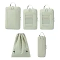 Premium light green 5pcs travel compression packing cubes set with drawstring laundry bag - Matcha Green