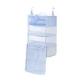Light blue foldable hanging closet organizer for portable travel and wardrobe storage - Triple Layer / Glacier Blue