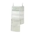 Off-white foldable multi-layer hanging travel storage bag with hooks and mesh pockets - Triple Layer / Oxygen Green