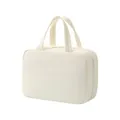 Cream white travel toiletry bag with top handles and zip closure, large capacity. - Beige