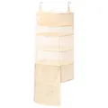 Portable beige hanging closet organizer with mesh shelves and zipper. - 4 Tiers / Milk Apricot