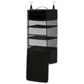 Portable black hanging travel closet organizer with hooks and multi-layer mesh shelves - 4 Tiers / Rum Black