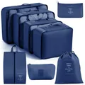 7-piece navy blue travel luggage organizer set with durable cationic oxford packing cubes - Digital Storage Style (8-Piece Set) / 8-Piece Set / Navy Blue