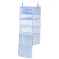 Portable light blue multi-layer hanging closet organizer with breathable mesh shelves - 4 Tiers / Glacier Blue