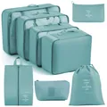 7-piece cyan Oxford cloth travel packing cubes set with mesh windows and pouches - 8-Piece Digital Set / Korean Blue