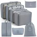 7-piece grey Oxford fabric travel packing cubes set for efficient luggage organization - 8-Piece Digital Set / Gray