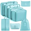 7-piece mint green travel packing cube set made of durable cationic oxford cloth - 8-Piece Digital Set / Sky Blue