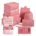 Premium pink 8-piece travel organizer set with various packing cubes in Oxford cloth - 9-Piece Toiletries Set / Pink