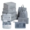 Complete grey 8-piece travel luggage organizer bag set made of durable cation oxford cloth - Toiletries Style / 9-Piece Set / Gray