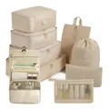 9-piece beige travel packing cube set made of Oxford cloth for luggage organization - Toiletries Style / 9-Piece Set / Beige