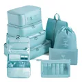 8-piece light blue travel luggage organizer set made of durable cationic oxford fabric - Toiletries Style / 9-Piece Set / Sky Blue