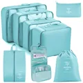 Premium light blue 8-piece travel packing cubes set made of cationic oxford cloth fabric - Regular Fit / 8-Piece Set / Sky Blue