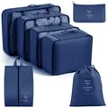 Blue travel packing cube set made of durable Oxford fabric for luggage organization. - Regular Fit / 7-piece Set / Navy Blue