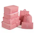 Set of 7 pink cationic oxford cloth travel packing cubes and storage bags for luggage organization - Regular Fit / 7-piece Set / Pink