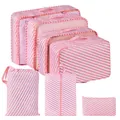 Pink striped 6-piece travel packing cube set in durable Oxford cloth - Pink Stripe / 7-piece Set / Pink White