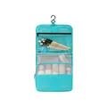 Bright blue hanging travel toiletry bag with multiple waterproof mesh compartments for storage. - Hanging Toiletry Bag / Blue