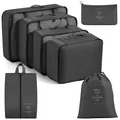 7-piece travel packing cubes set in dark gray cationic Oxford cloth for luggage storage - Regular Fit / 7-piece Set / Black