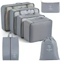Premium grey-blue 7-piece cationic oxford cloth travel luggage organizer bag set with mesh tops - Regular Fit / 7-piece Set / Gray
