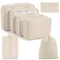 Cream travel storage bag set made of high-quality Oxford cloth for luggage organization - Standard Twill Style / 7-piece Set / Beige